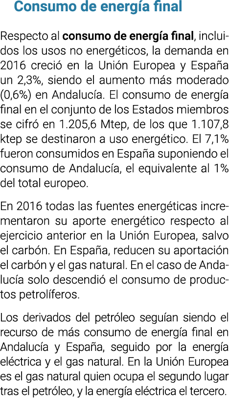 Consumo de energ a final Respecto al consumo de energ a final  incluidos los usos no energ ticos  la demanda en 2016    
