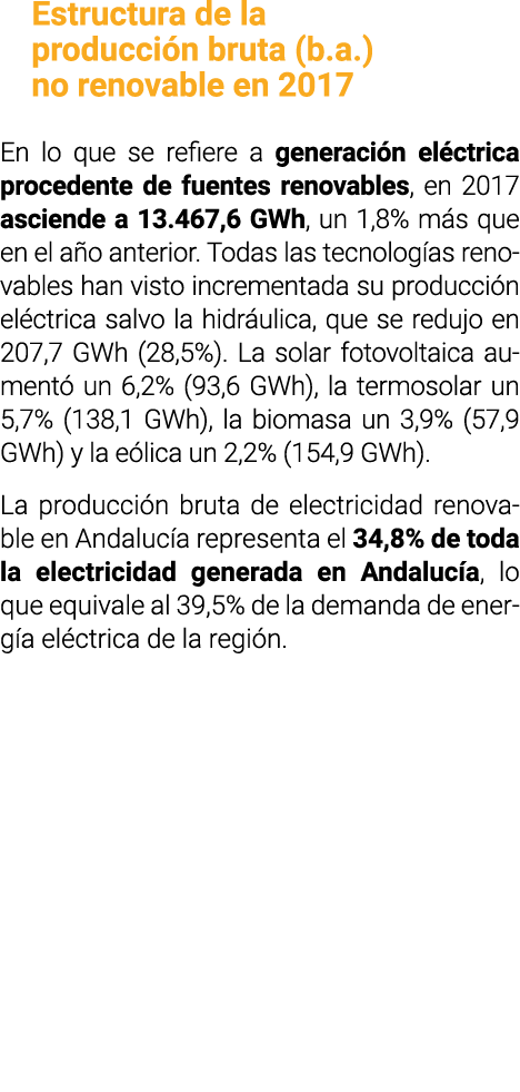 Estructura de la producci n bruta  b a   no renovable en 2017 En lo que se refiere a generaci n el ctrica procedente    