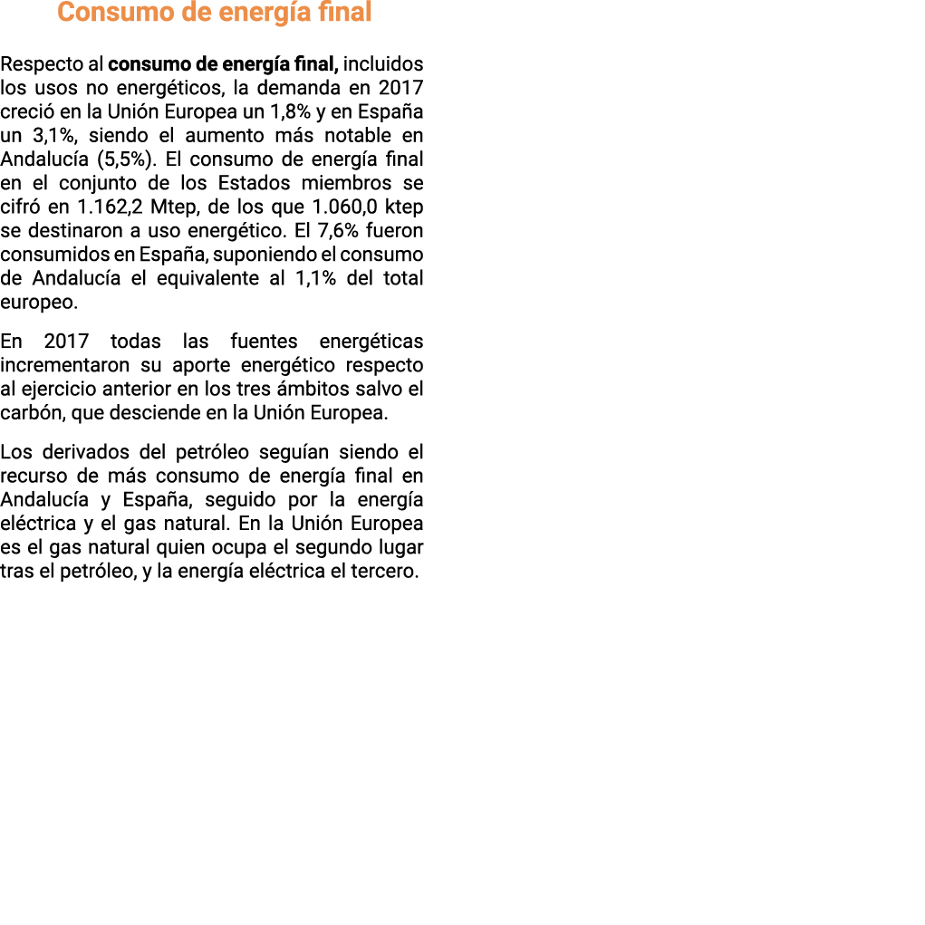 Consumo de energ a final Respecto al consumo de energ a final  incluidos los usos no energ ticos  la demanda en 2017    