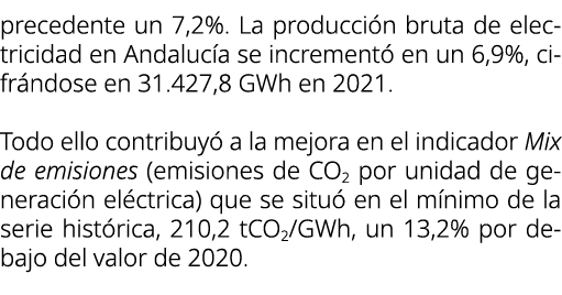 precedente un 7,2%. La producci n bruta de electricidad en Andaluc a se increment en un 6,9%, cifr ndose en 31.427,8...