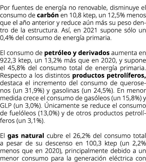Por fuentes de energ a no renovable, disminuye el consumo de carb n en 10,8 ktep, un 12,5% menos que el a o anterior ...