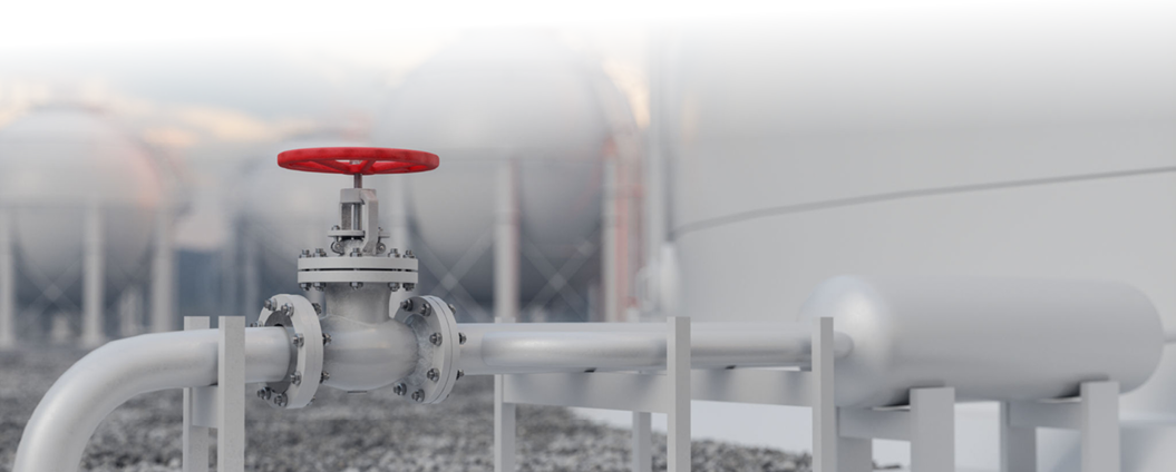 Gas Processing Plant With Storage Tanks And Pipe Line Valves