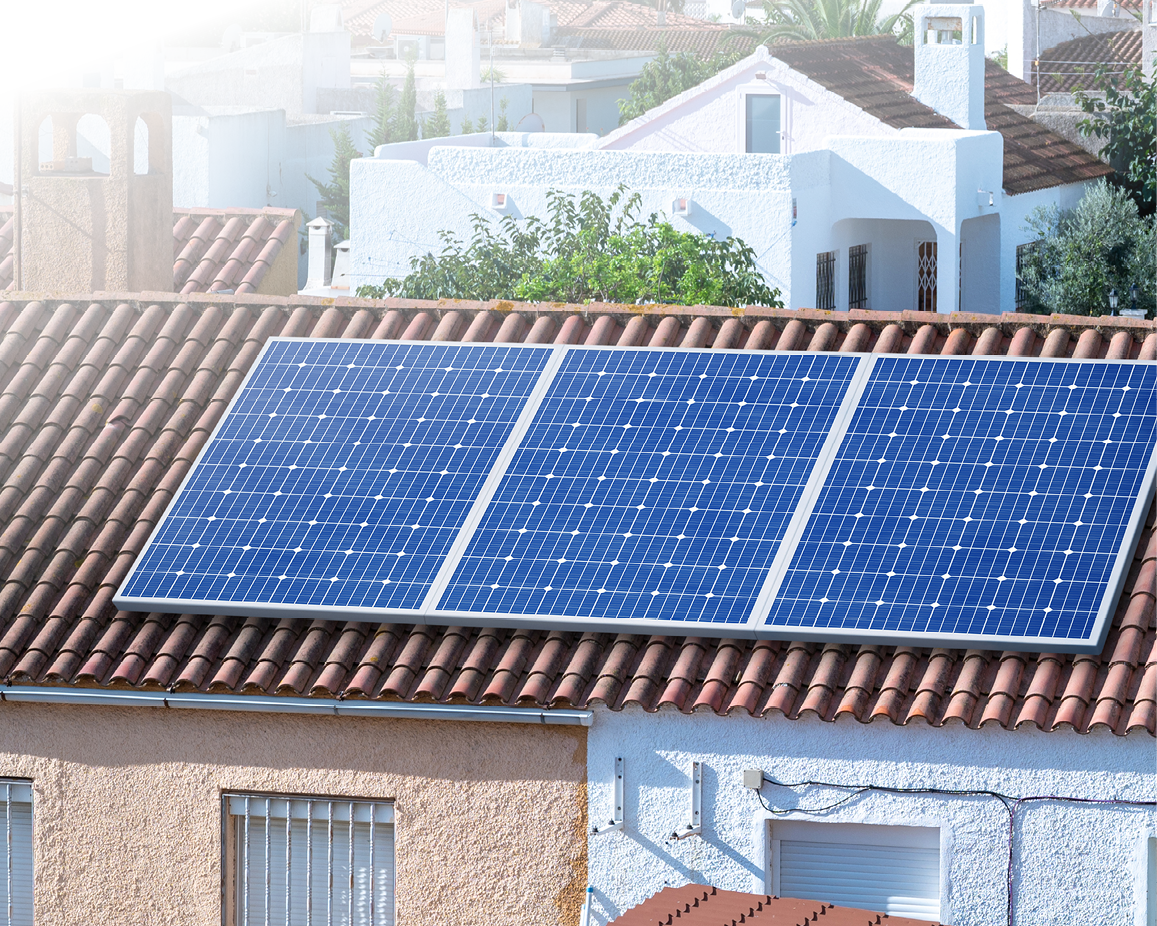 Roof of a house with solar panels