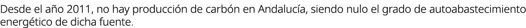 Desde el a o 2011, no hay producci n de carb n en Andaluc a, siendo nulo el grado de autoabastecimiento energ tico de...