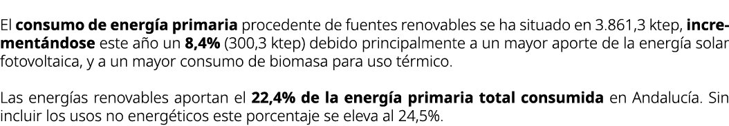 El consumo de energ a primaria procedente de fuentes renovables se ha situado en 3.861,3 ktep, increment ndose este a...