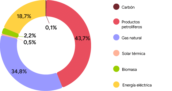 Energ a el ctrica,Biomasa,Gas natural,Solar t rmica,Carb n,Productos petrol feros,2,2%,0,1%,0,5%,18,7%,34,8%,43,7