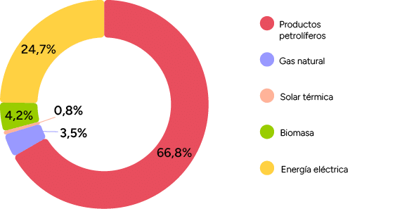 Energ a el ctrica,Biomasa,Gas natural,Solar t rmica,Productos petrol feros,0,8%,4,2%,24,7%,3,5%,66,8