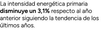 La intensidad energ tica primaria disminuye un 3,1% respecto al a o anterior siguiendo la tendencia de los ltimos a os.
