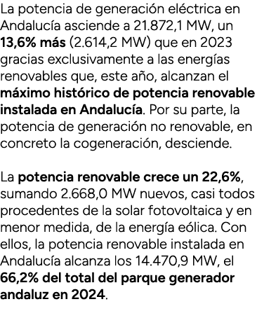 La potencia de generaci n el ctrica en Andaluc a asciende a 21.872,1 MW, un 13,6% m s (2.614,2 MW) que en 2023 gracia...
