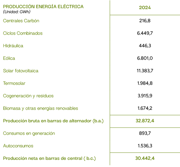 Producci n energ A el ctricA (Unidad: GWh),2024,Centrales Carb n ,216,8,Ciclos Combinados,6.449,7,Hidr ulica,446,3,E ...