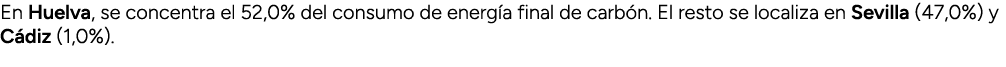 En Huelva, se concentra el 52,0% del consumo de energ a final de carb n. El resto se localiza en Sevilla (47,0%) y C ...