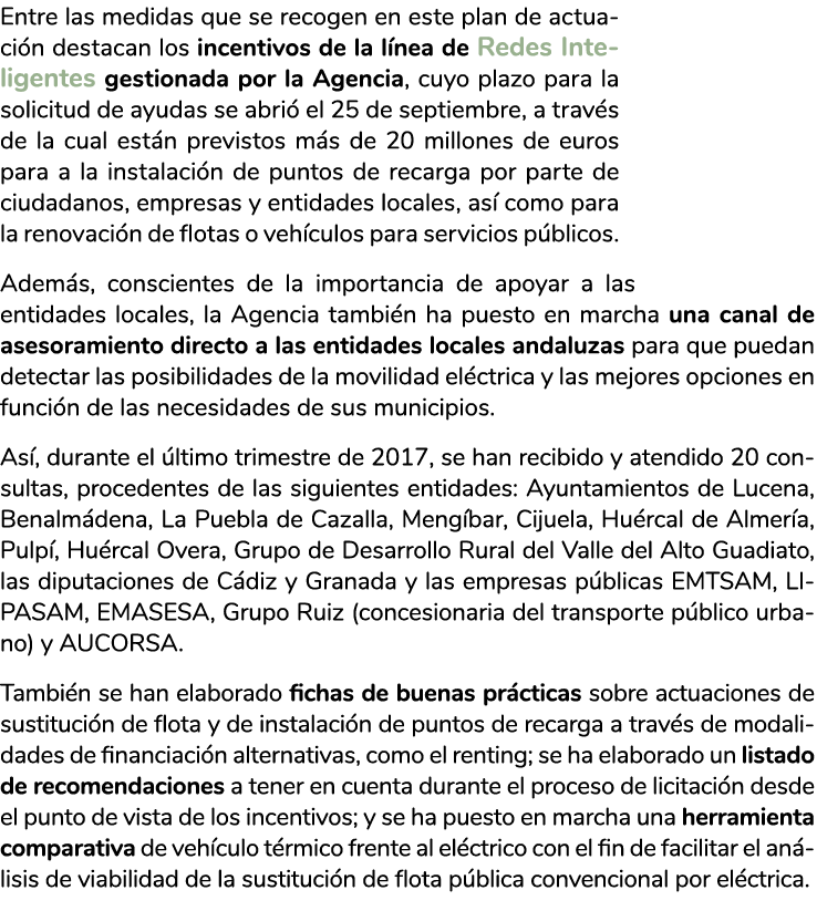 Entre las medidas que se recogen en este plan de actuaci n destacan los incentivos de la l nea de Redes Inteligentes    