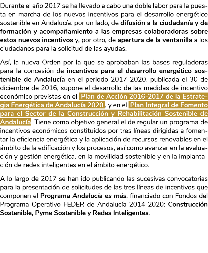  Durante el a o 2017 se ha llevado a cabo una doble labor para la puesta en marcha de los nuevos incentivos para el d   