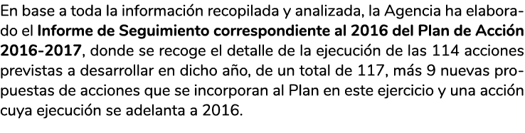 En base a toda la informaci n recopilada y analizada  la Agencia ha elaborado el Informe de Seguimiento correspondien   