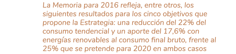 La Memoria para 2016 refleja  entre otros  los siguientes resultados para los cinco objetivos que propone la Estrateg   