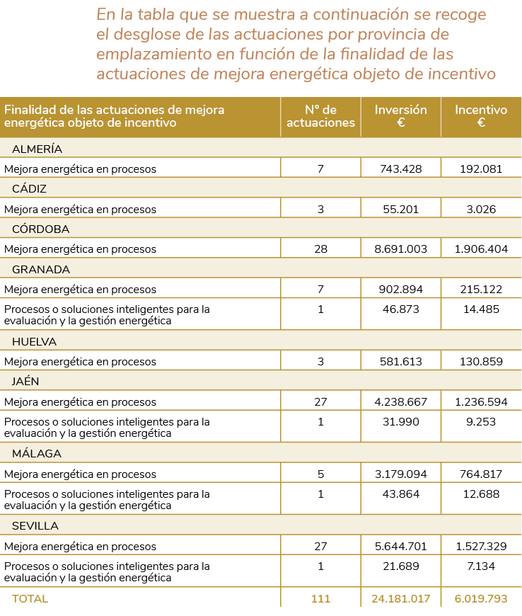 En la tabla que se muestra a continuaci n se recoge el desglose de las actuaciones por provincia de emplazamiento en    