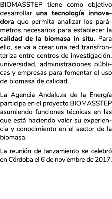 BIOMASSTEP tiene como objetivo desarrollar una tecnolog a innovadora que permita analizar los par metros necesarios p   