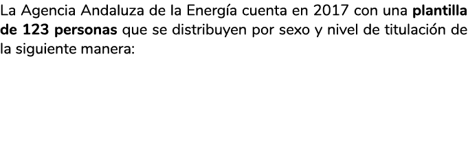 La Agencia Andaluza de  la Energ a cuenta en 2017 con una plantilla de 123 personas que se distribuyen por sexo y niv   