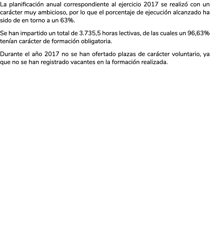 La planificaci n anual correspondiente al ejercicio 2017 se realiz  con un car cter muy ambicioso  por lo que el porc   