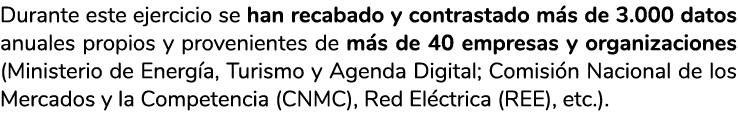 Durante este ejercicio se han recabado y contrastado m s de 3 000 datos anuales propios y provenientes de m s de 40 e   