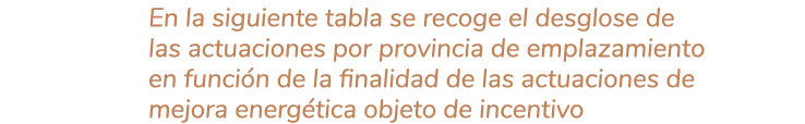 En la siguiente tabla se recoge el desglose de las actuaciones por provincia de emplazamiento en funci n de la finali   