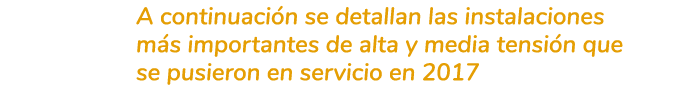 A continuaci n se detallan las instalaciones m s importantes de alta y media tensi n que se pusieron en servicio en 2   