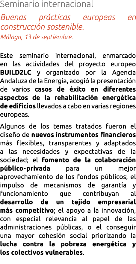 Seminario internacional Buenas pr cticas europeas en construcci n sostenible  M laga  13 de septiembre  Este seminari   