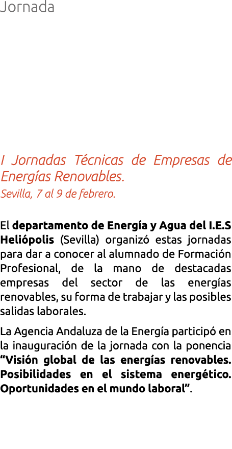 Jornada I Jornadas T cnicas de Empresas de Energ as Renovables  Sevilla  7 al 9 de febrero  El departamento de Energ    