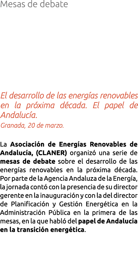 Mesas de debate El desarrollo de las energ as renovables en la pr xima d cada  El papel de Andaluc a  Granada  20 de    