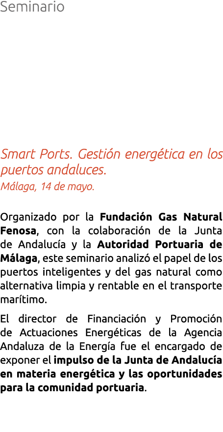 Seminario Smart Ports  Gesti n energ tica en los puertos andaluces  M laga  14 de mayo  Organizado por la Fundaci n G   