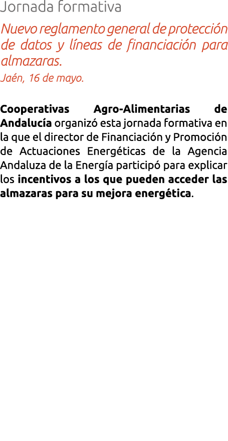 Jornada formativa Nuevo reglamento general de protecci n de datos y l neas de financiaci n para almazaras  Ja n  16 d   