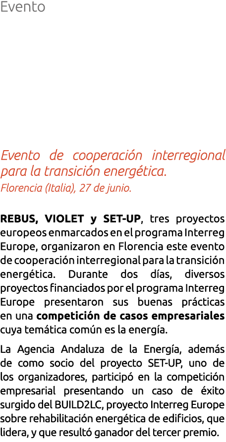 Evento Evento de cooperaci n interregional para la transici n energ tica  Florencia  Italia   27 de junio  REBUS  VIO   