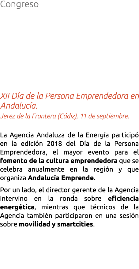 Congreso XII D a de la Persona Emprendedora en Andaluc a  Jerez de la Frontera  C diz   11 de septiembre  La Agencia    