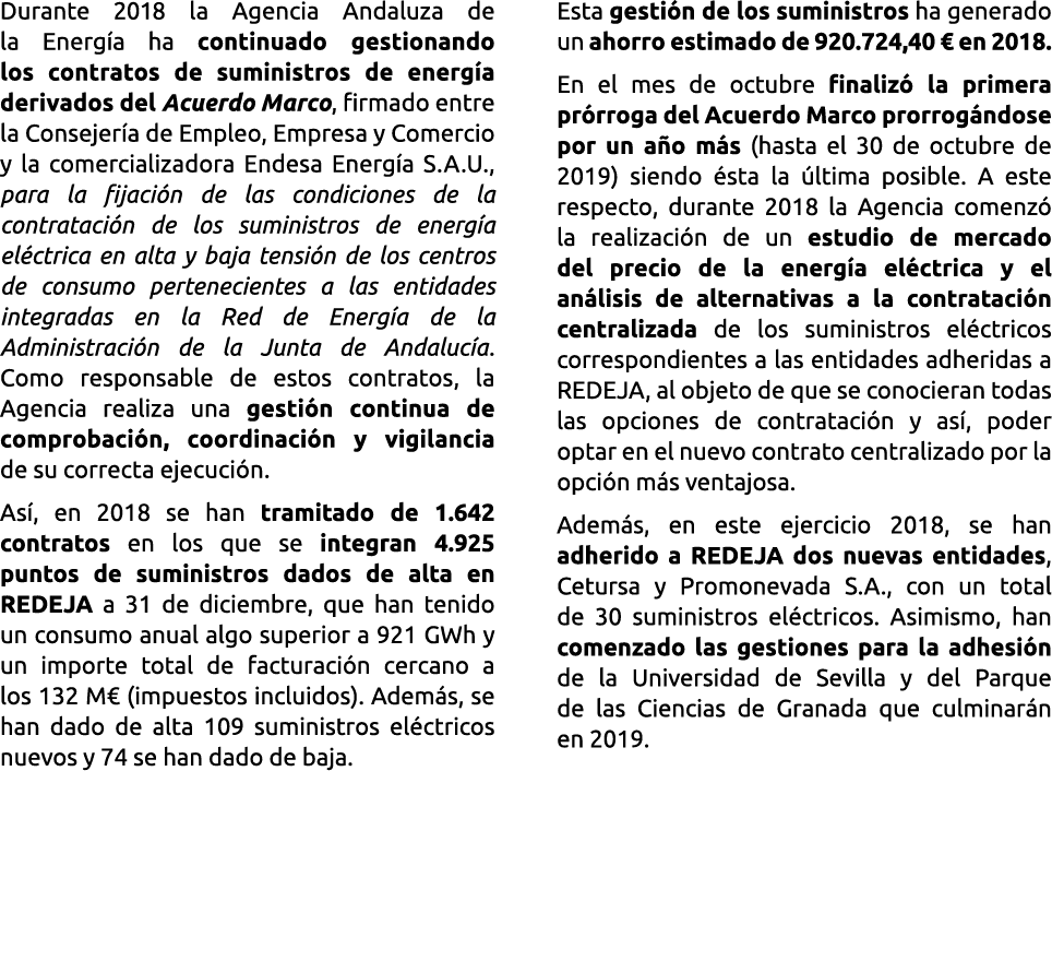 Durante 2018 la Agencia Andaluza de                 la Energ a ha continuado gestionando                los contratos   