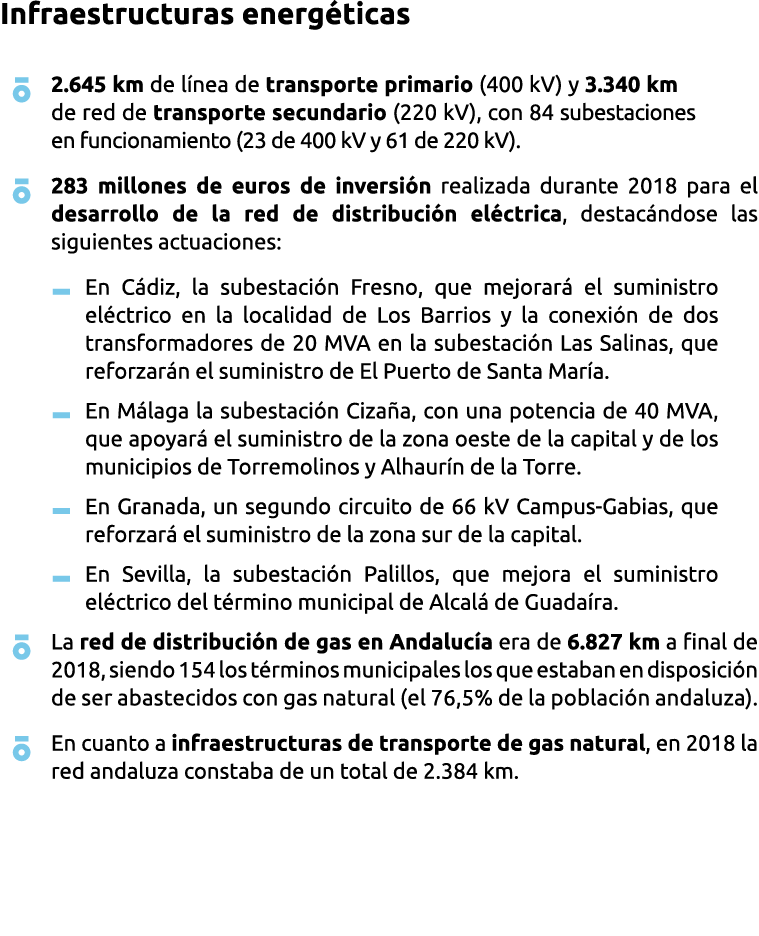 Infraestructuras energ ticas   2 645 km de l nea de transporte primario  400 kV  y 3 340 km de red de transporte secu   
