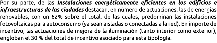Por su parte  de las Instalaciones energ ticamente eficientes en los edificios e infraestructuras de las ciudades des   