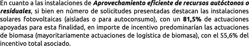En cuanto a las instalaciones de Aprovechamiento eficiente de recursos aut ctonos o residuales  si bien en n mero de    