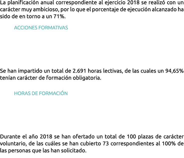 La planificaci n anual correspondiente al ejercicio 2018 se realiz  con un car cter muy ambicioso  por lo que el porc   