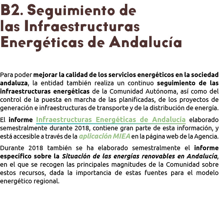  B2  Seguimiento de           las Infraestructuras Energ ticas de Andaluc a Para poder mejorar la calidad de los serv   