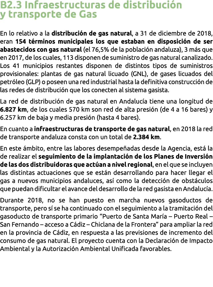 B2 3 Infraestructuras de distribuci n y transporte de Gas En lo relativo a la distribuci n de gas natural  a 31 de di   