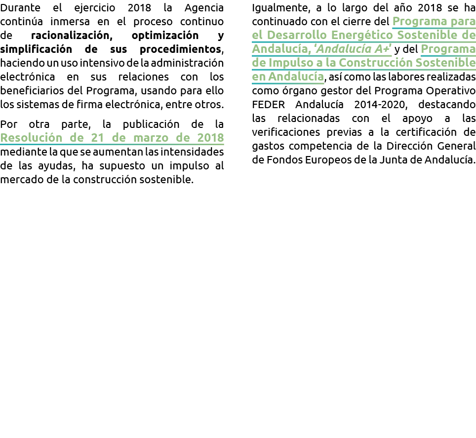 Durante el ejercicio 2018 la Agencia           contin a inmersa en el proceso continuo          de racionalizaci n  o   