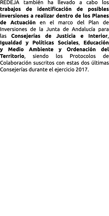 REDEJA tambi n ha llevado a cabo los trabajos de identificaci n de posibles inversiones a realizar dentro de los Plan   