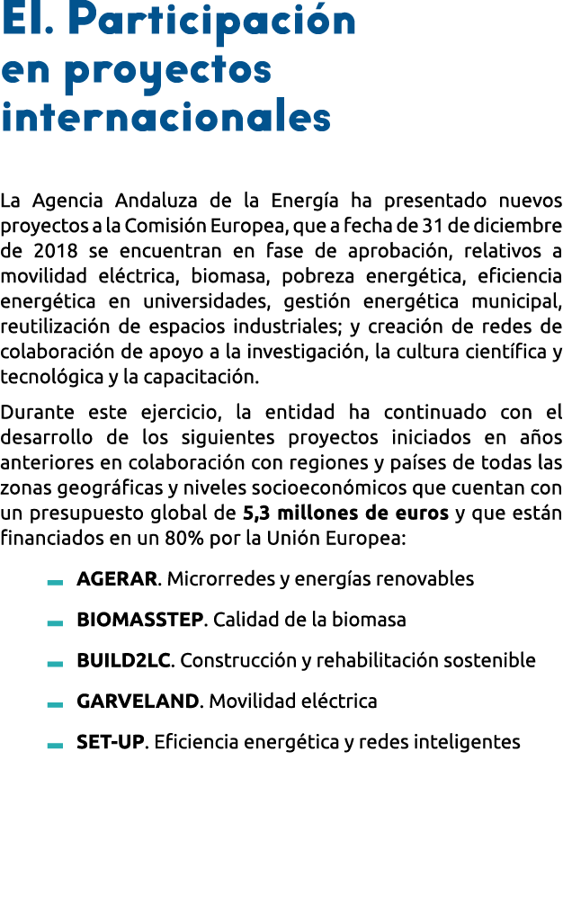  E1  Participaci n en proyectos internacionales La Agencia Andaluza de la Energ a ha presentado nuevos proyectos a la   