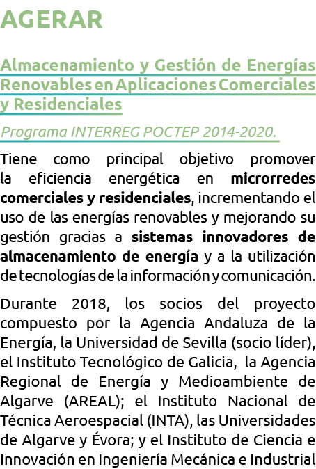 AGERAR Almacenamiento y Gesti n de Energ as Renovables en Aplicaciones Comerciales y Residenciales Programa INTERREG    