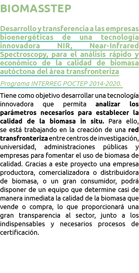 BIOMASSTEP Desarrollo y transferencia a las empresas bioenerg ticas de una tecnolog a innovadora NIR  Near-Infrared S   