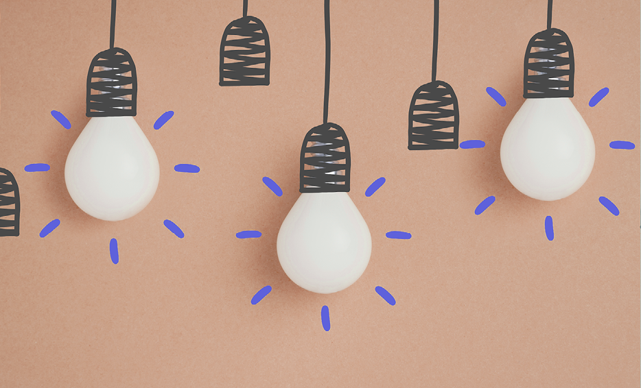 close up view of white lamps pretending hanging on lamp holders isolated on blue