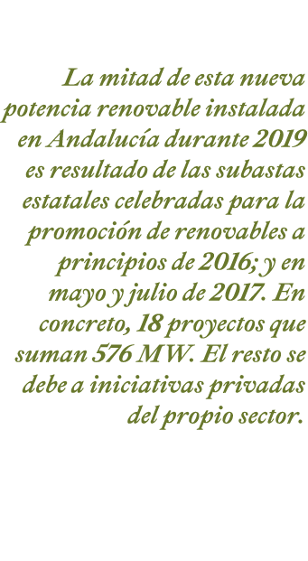  La mitad de esta nueva potencia renovable instalada en Andaluc a durante 2019 es resultado de las subastas estatales   