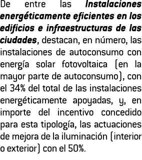 De entre las Instalaciones energ ticamente eficientes en los edificios e infraestructuras de las ciudades  destacan     