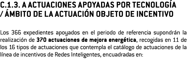 C 1 3  A ACTUACIONES APOYADAS POR TECNOLOG A    MBITO DE LA ACTUACI N OBJETO DE INCENTIVO Los 366 expedientes apoyado   