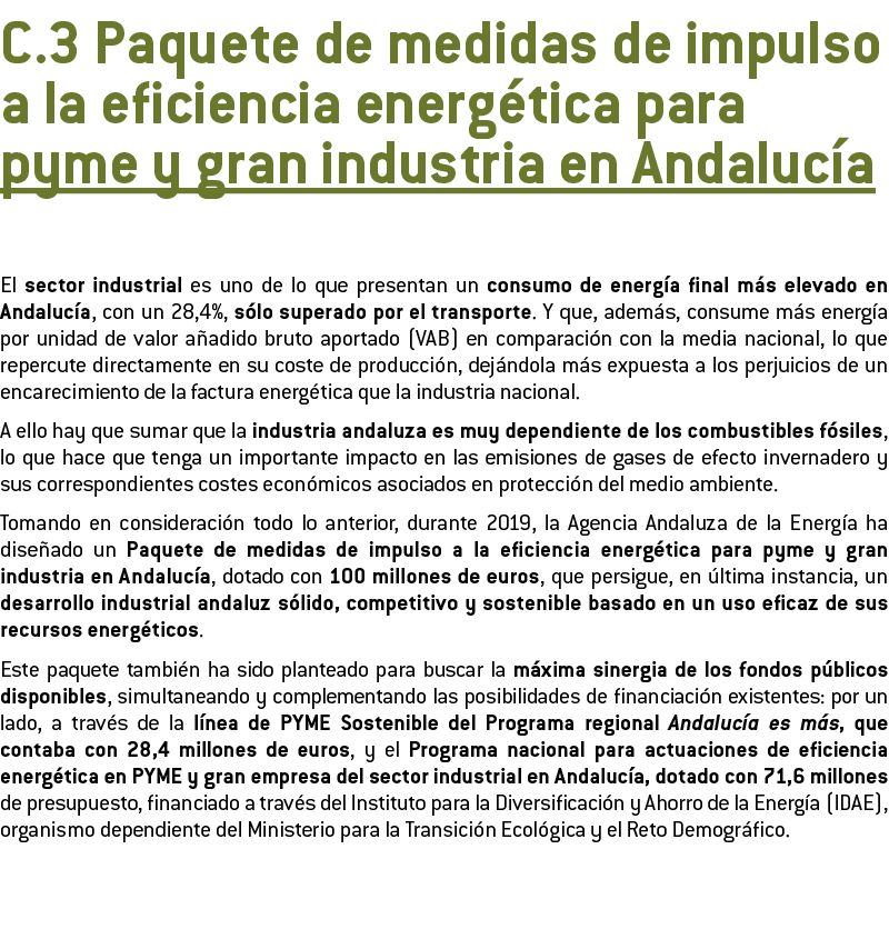  C 3 Paquete de medidas de impulso a la eficiencia energ tica para pyme y gran industria en Andaluc a El sector indus   